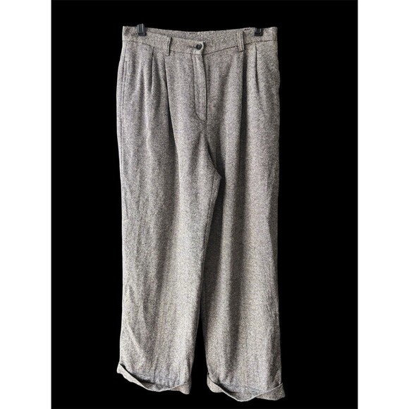 Vtg Lizsport Crop Tweed Baggy Pleat Cuffed Trousers Pants Silk Wool Blend Lux - Picture 1 of 8